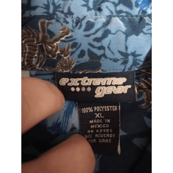 Extreme Gear Shirt Men's Extra Large Button Front Chinese Print Vintage Blue - Picture 6 of 7